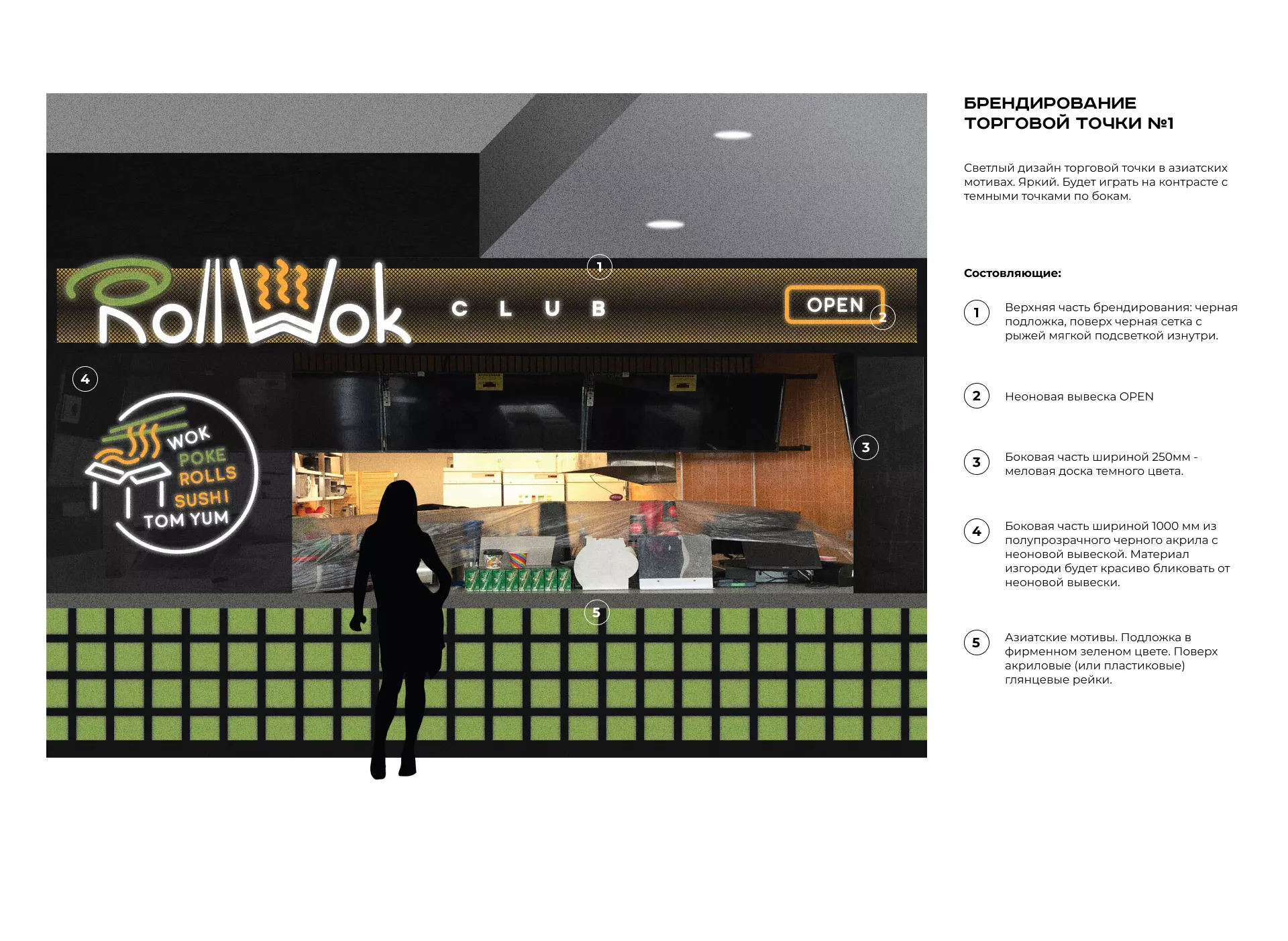 Брендирование торговых точек суши-бара «Roll Wok Club» в Шахтёрске